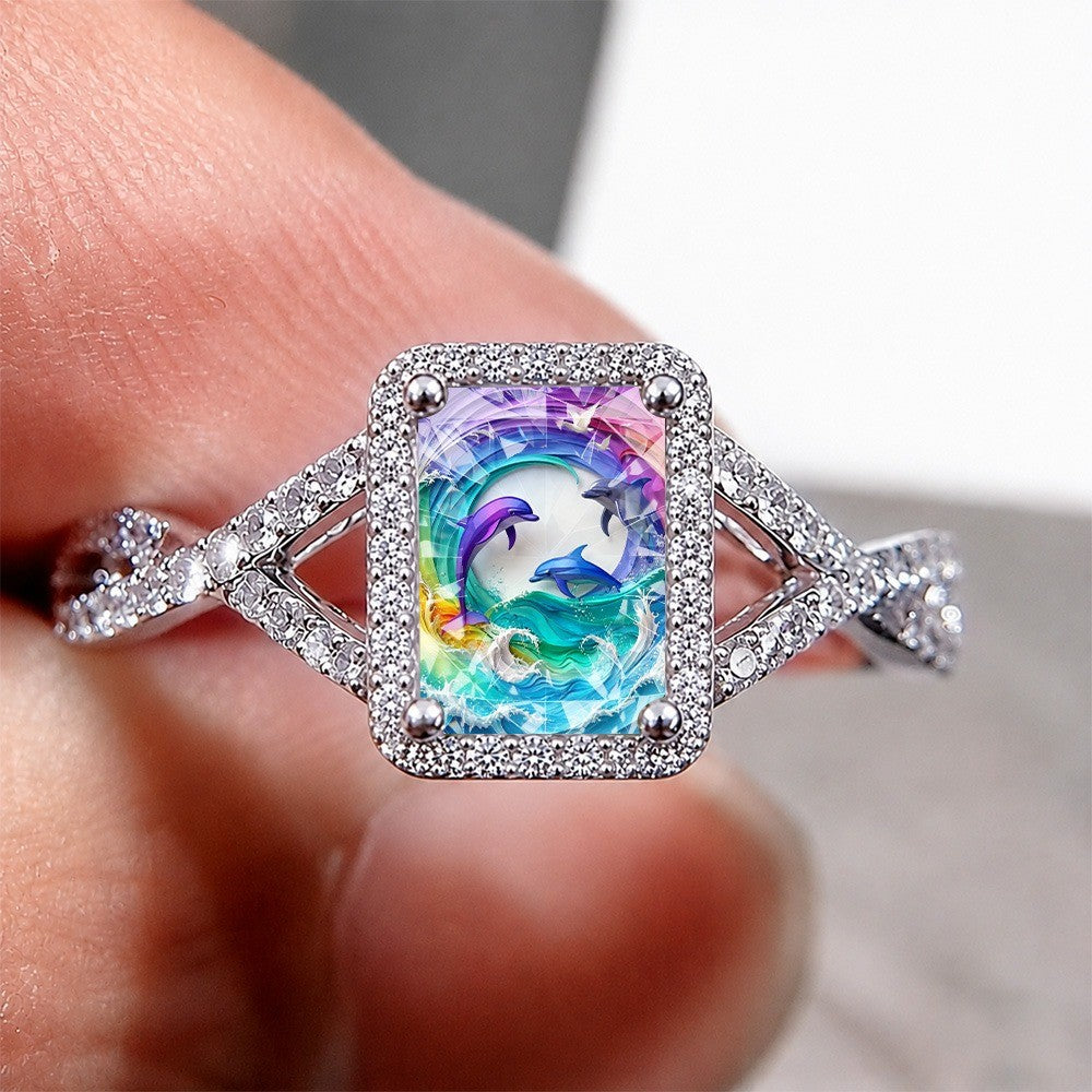 Rainbow Dolphin Square Ring