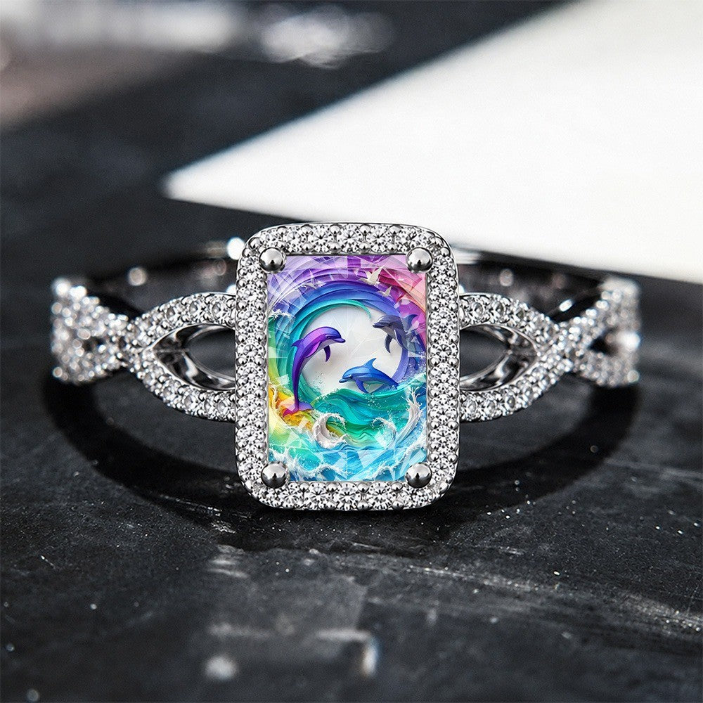 Rainbow Dolphin Square Ring