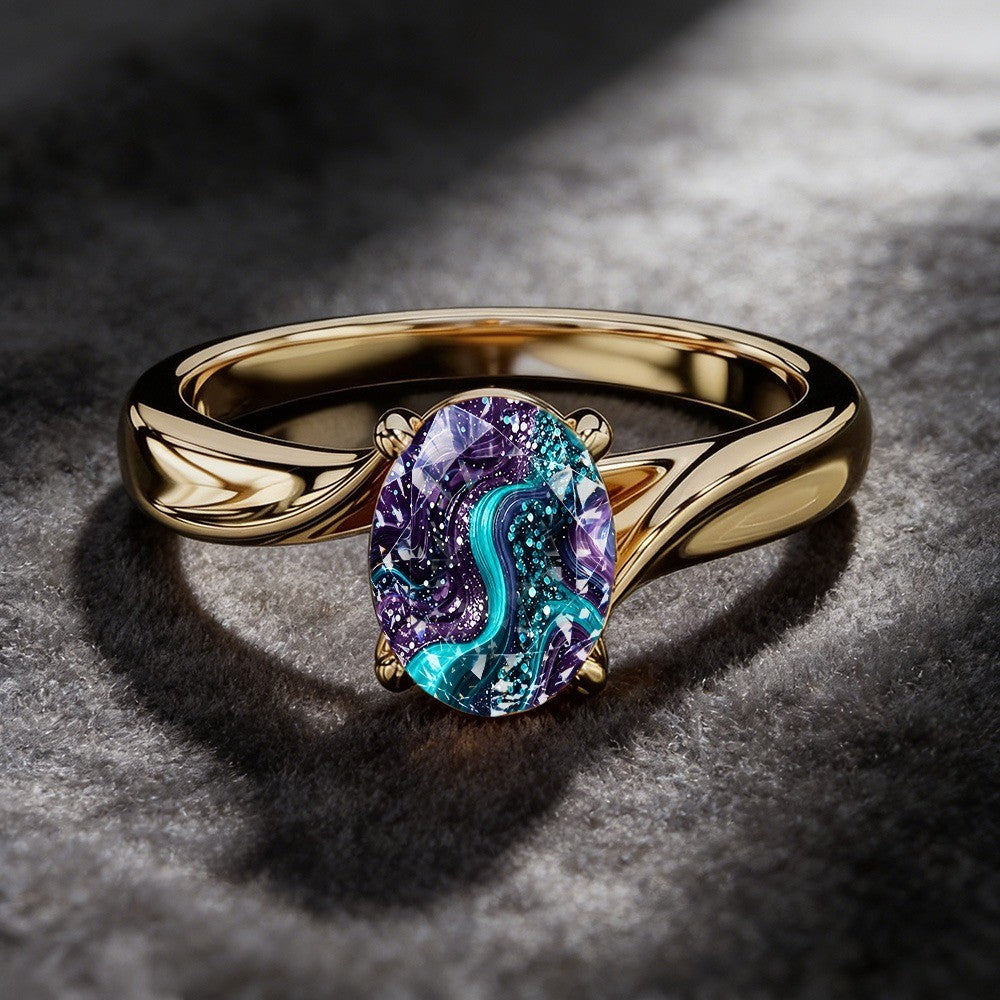 Purple & Teal Swirl Oval Ring
