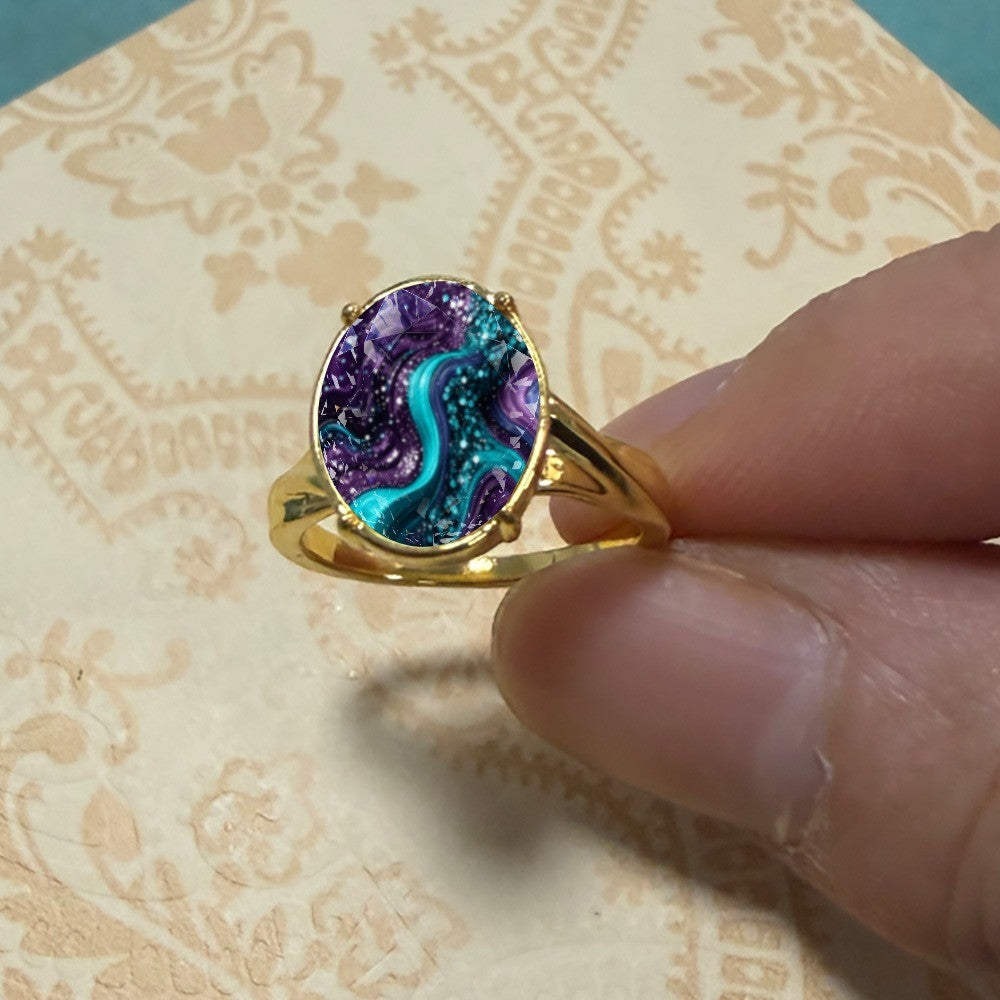 Purple & Teal Swirl Oval Ring