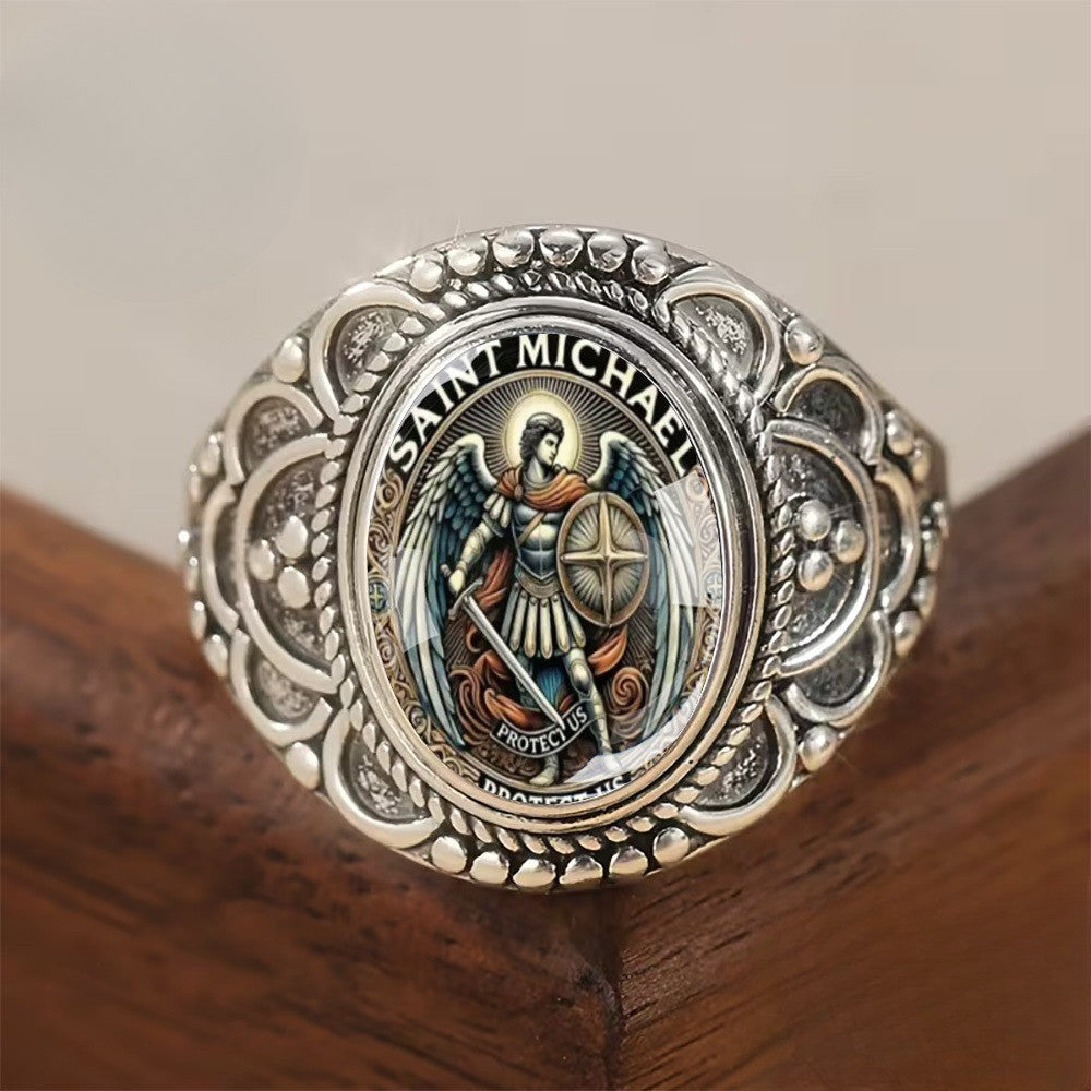 Archangel Shield & Sword Oval Ring