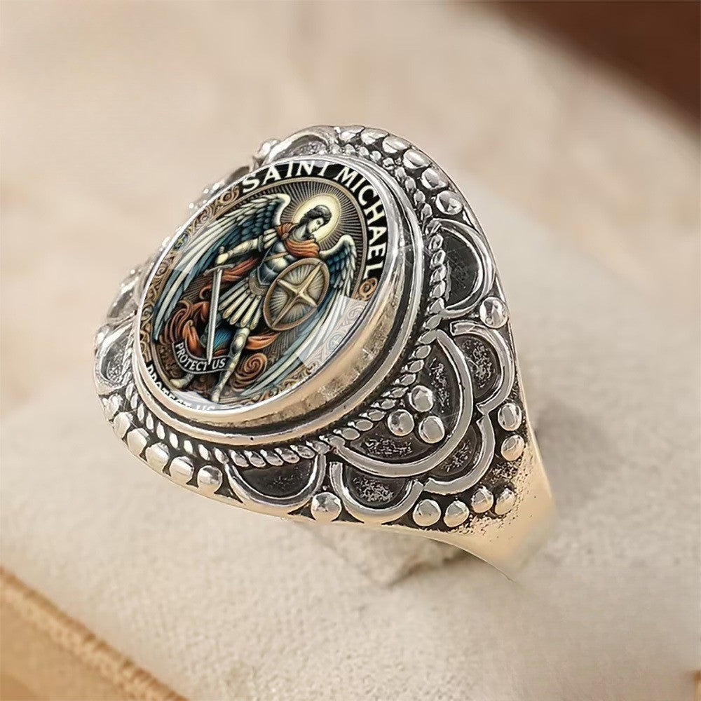 Archangel Shield & Sword Oval Ring