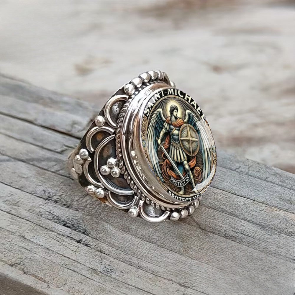 Archangel Shield & Sword Oval Ring
