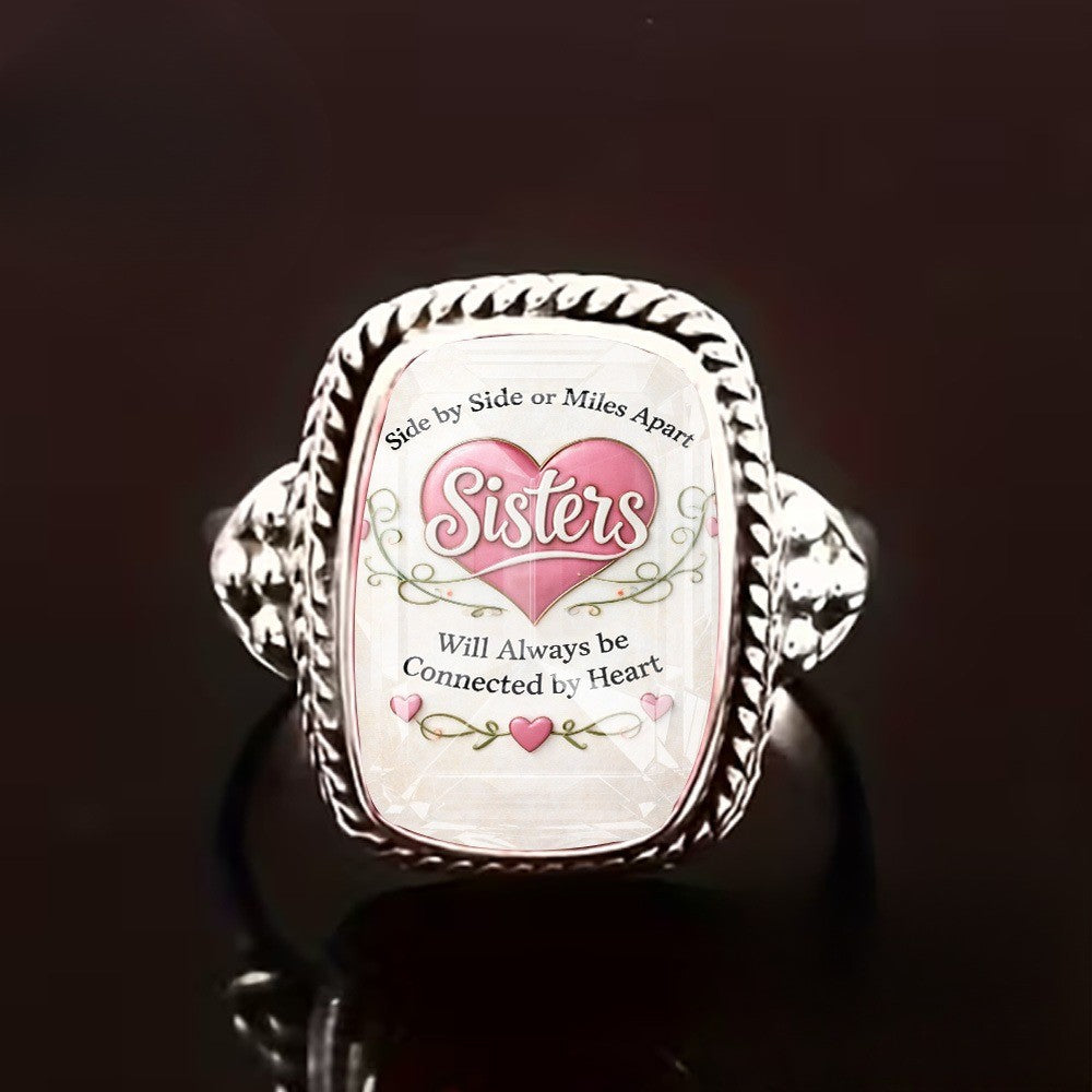 Sisters Heart Square Ring