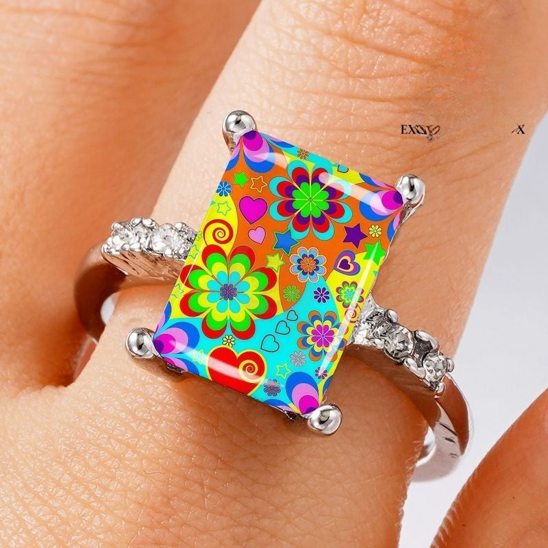 Colorful Floral Rectangle Ring