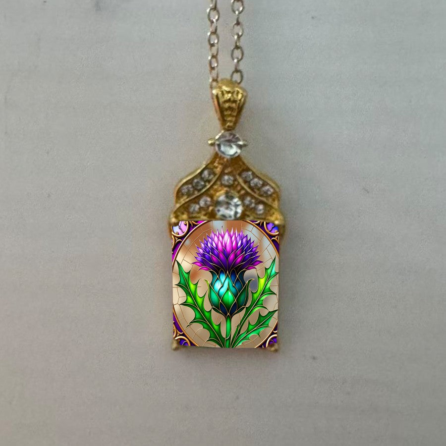 Stained Glass Thistle Pendant Necklace