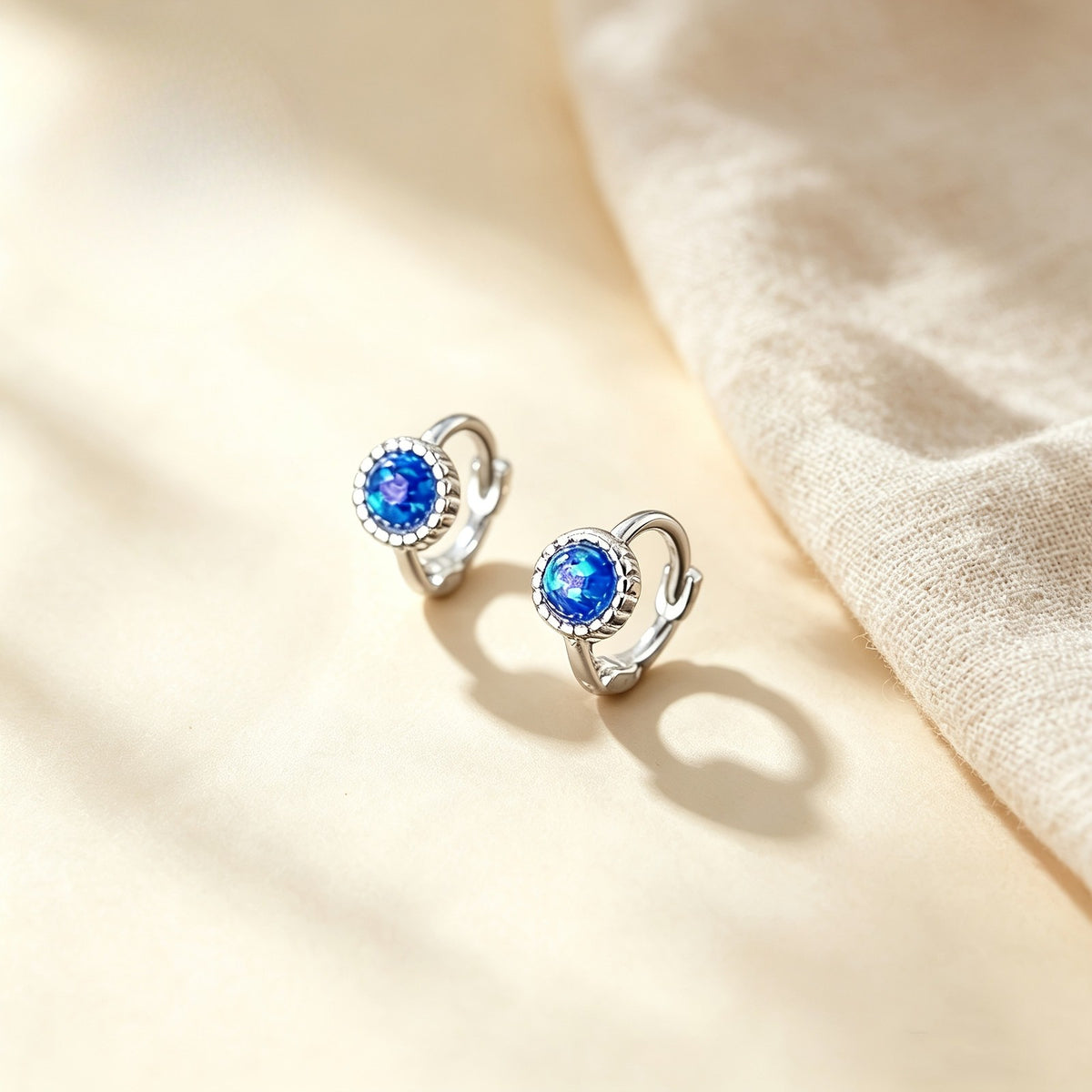 Blue Stone Huggie Hoop Earrings