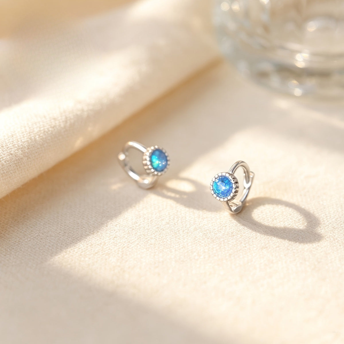 Blue Stone Huggie Hoop Earrings