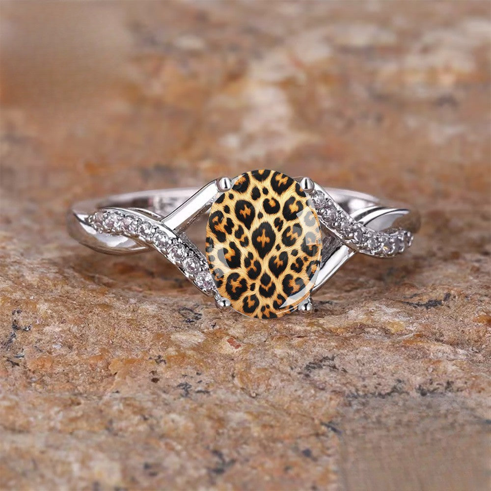 Leopard Print Crystal Crossover Ring
