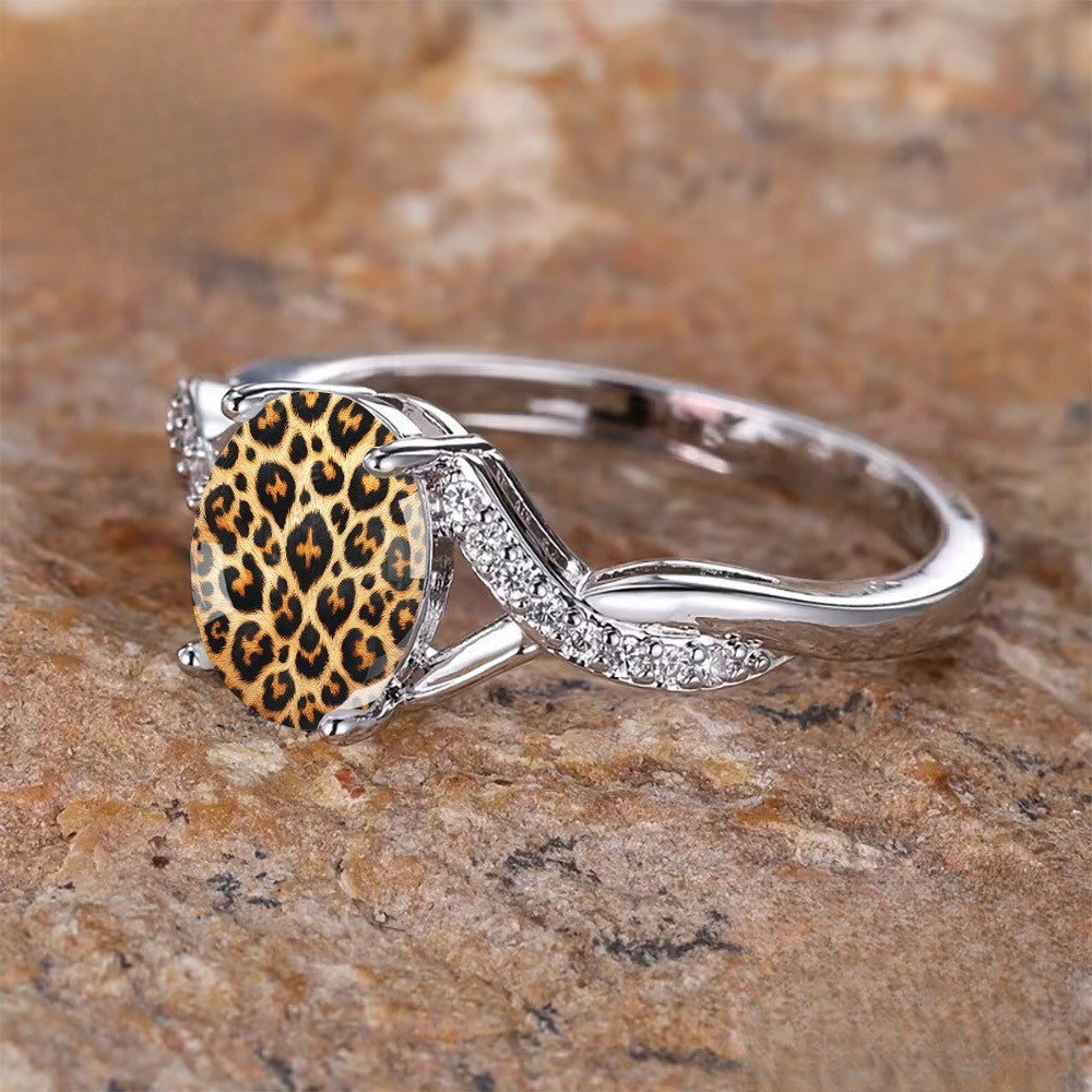 Leopard Print Crystal Crossover Ring