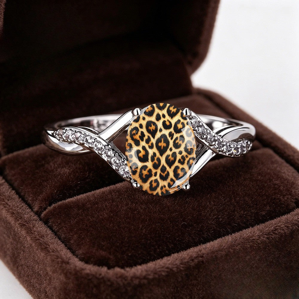 Leopard Print Crystal Crossover Ring