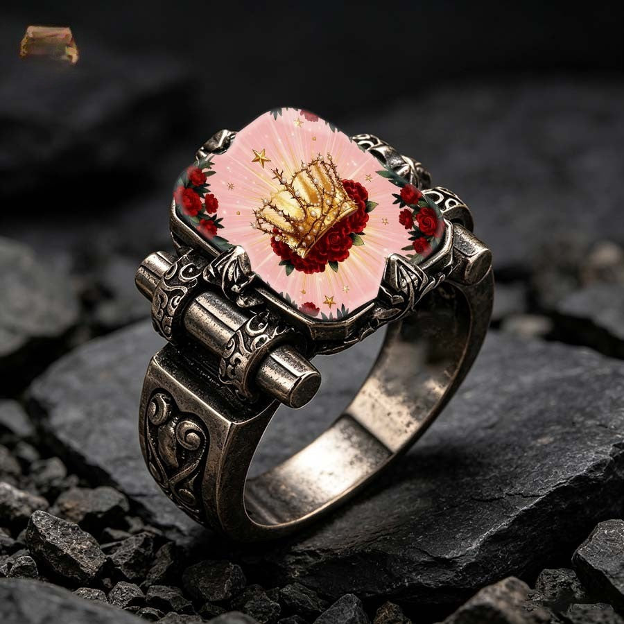 Crown & Rose Square Ring