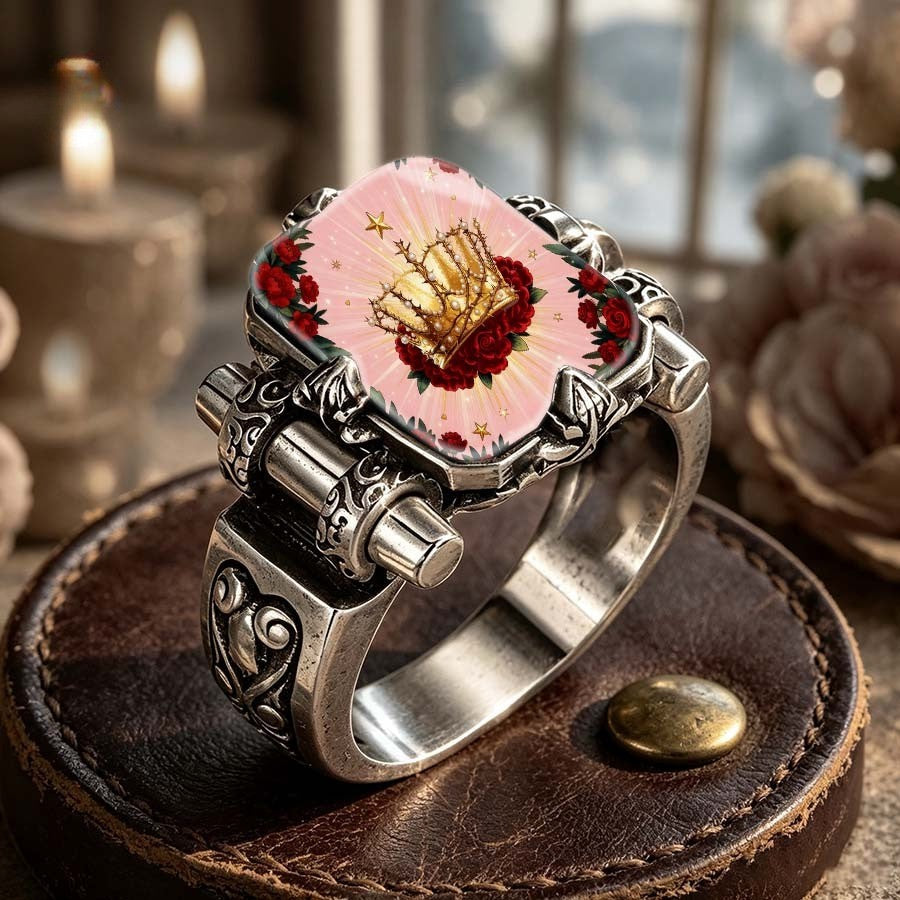 Crown & Rose Square Ring