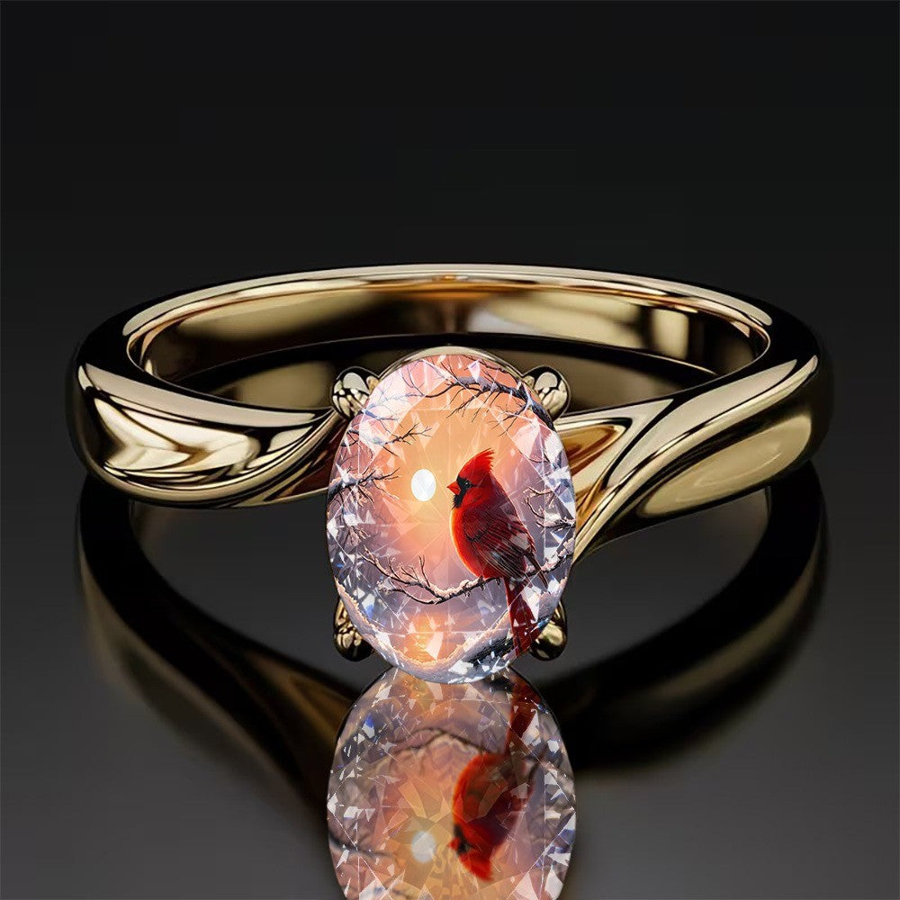 Red Bird Sunset Oval Ring