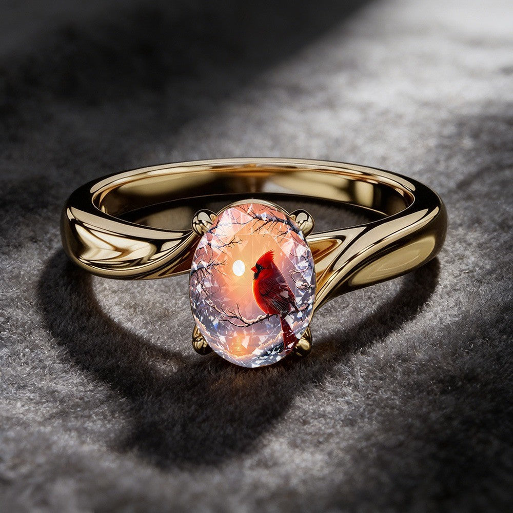Red Bird Sunset Oval Ring
