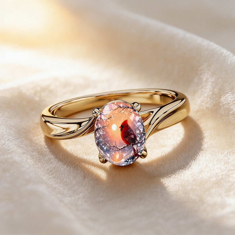 Red Bird Sunset Oval Ring