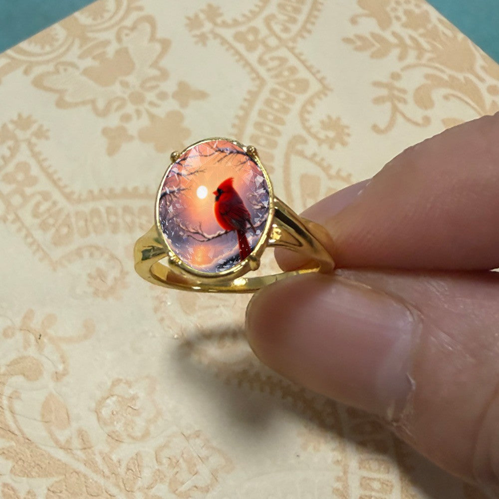Red Bird Sunset Oval Ring