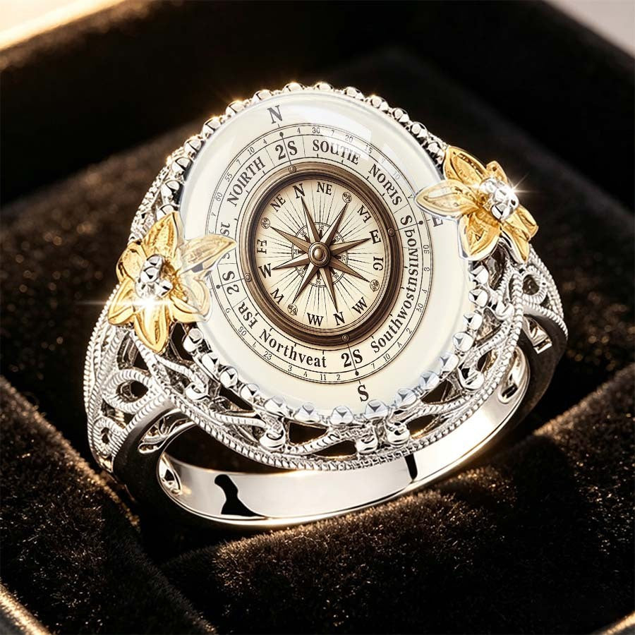 Compass & Butterfly Statement Ring