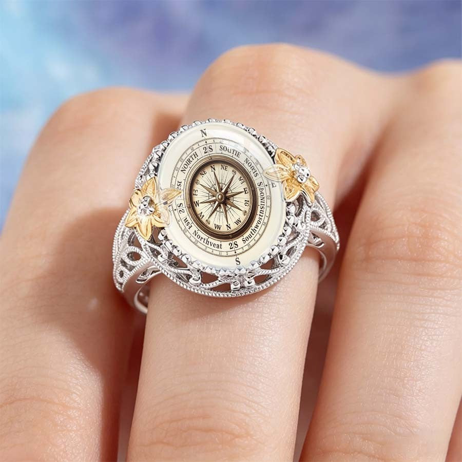 Compass & Butterfly Statement Ring