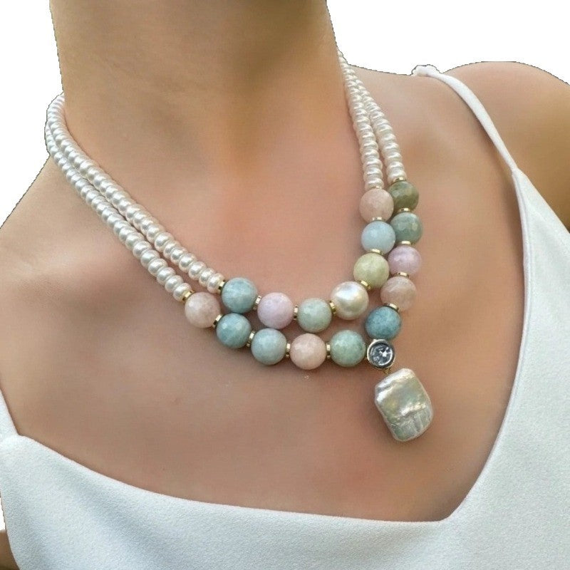 Pastel Stone Pearl Layered Necklace