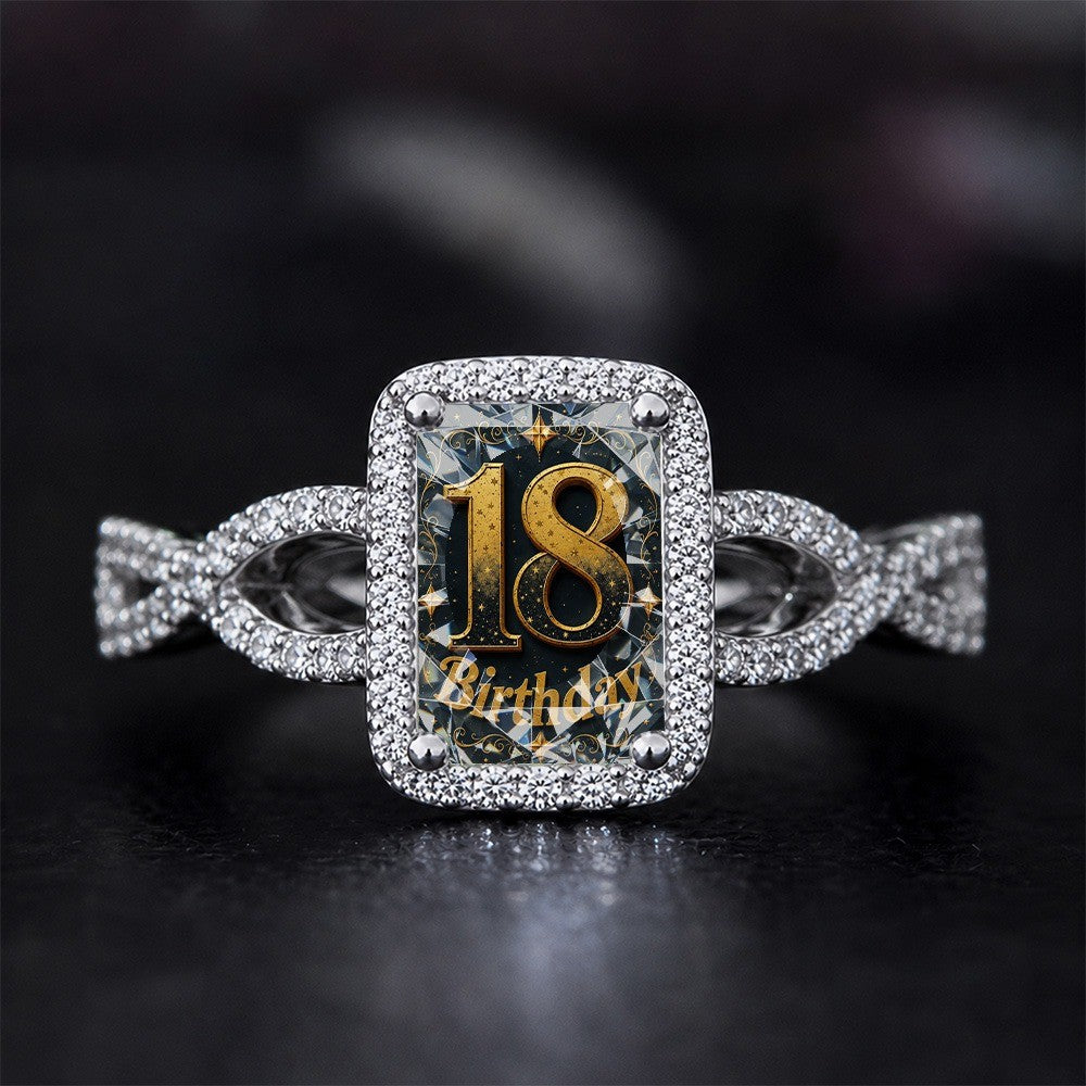 18th Birthday Crystal Square Ring