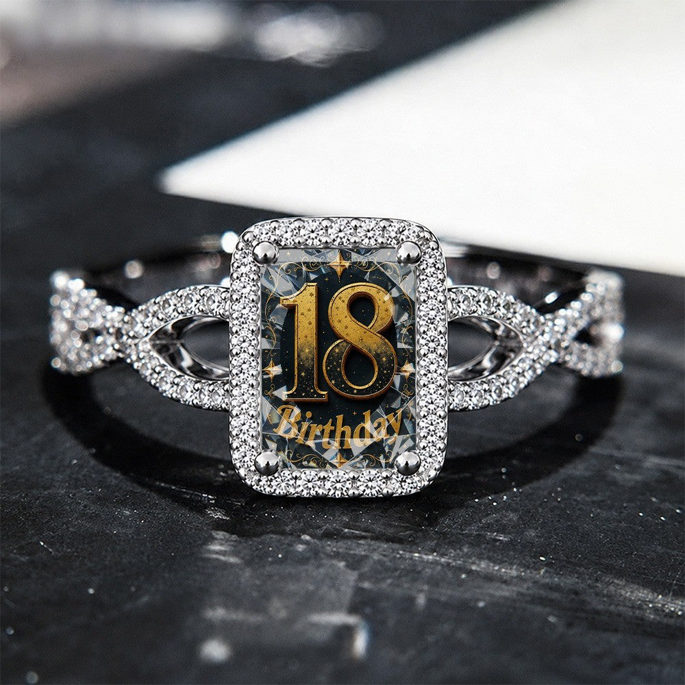 18th Birthday Crystal Square Ring