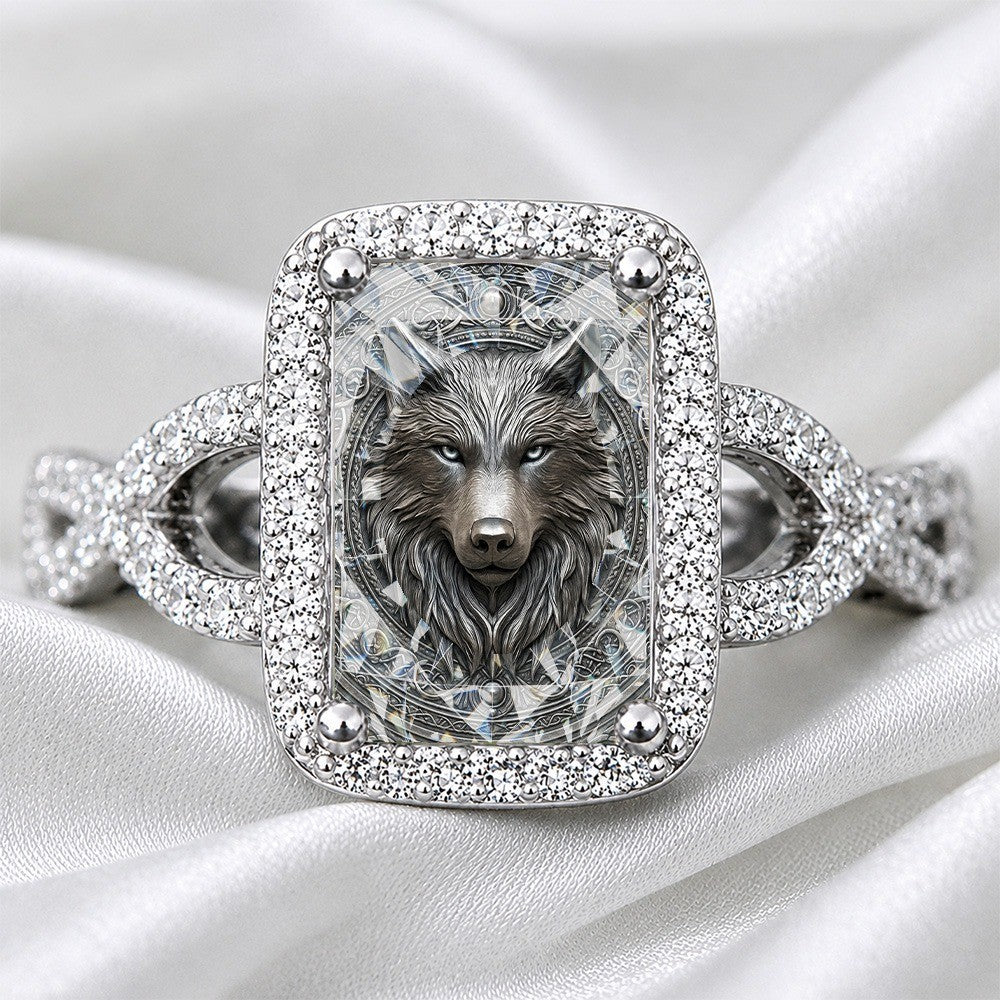 Grey Wolf Glass Square Ring