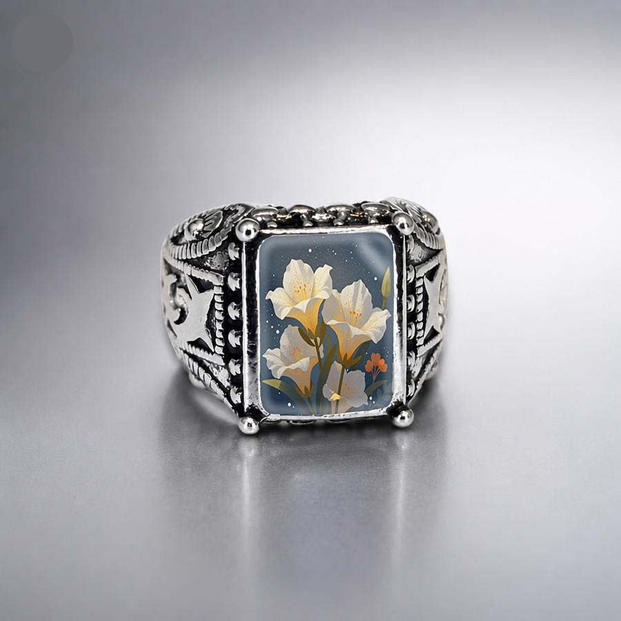 White Lily Square Ring