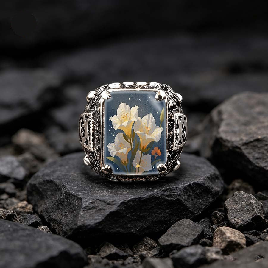 White Lily Square Ring