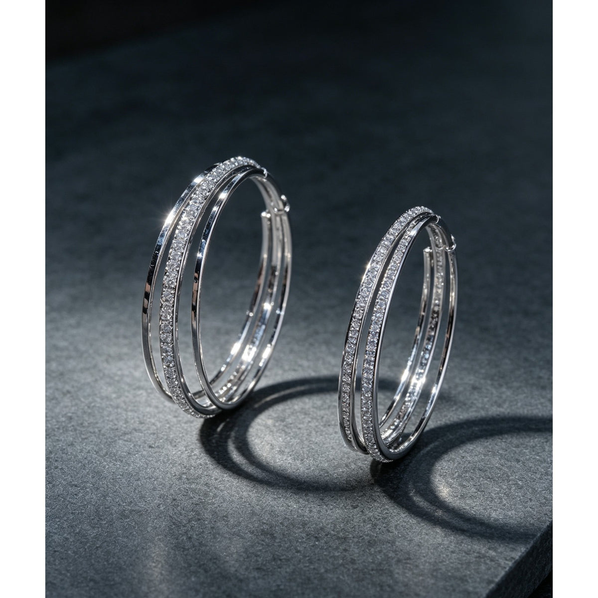 Triple Row Crystal Hoop Earrings