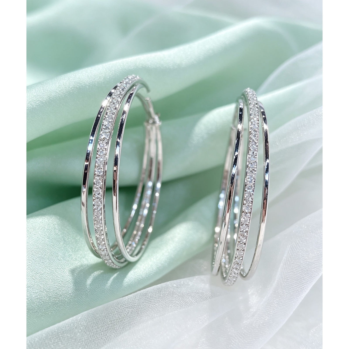 Triple Row Crystal Hoop Earrings