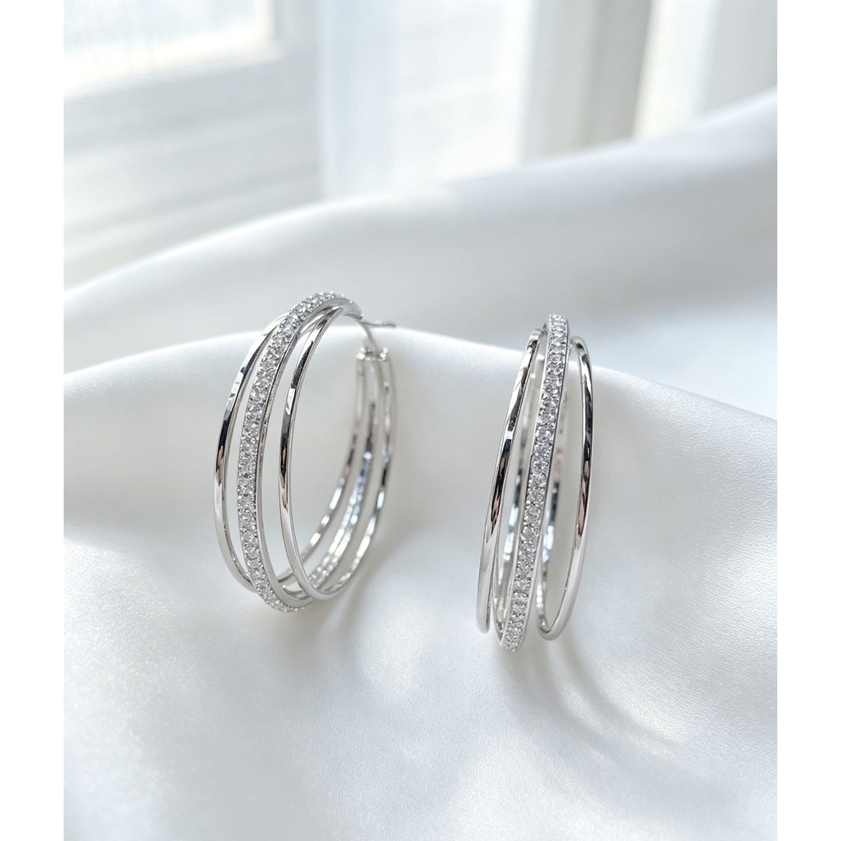 Triple Row Crystal Hoop Earrings