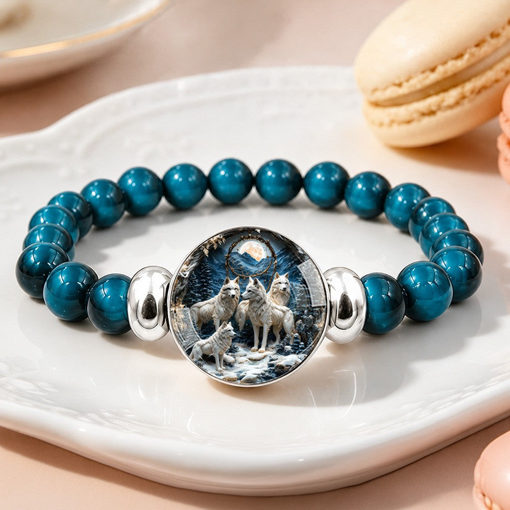 Snow Wolf Bead Bracelet