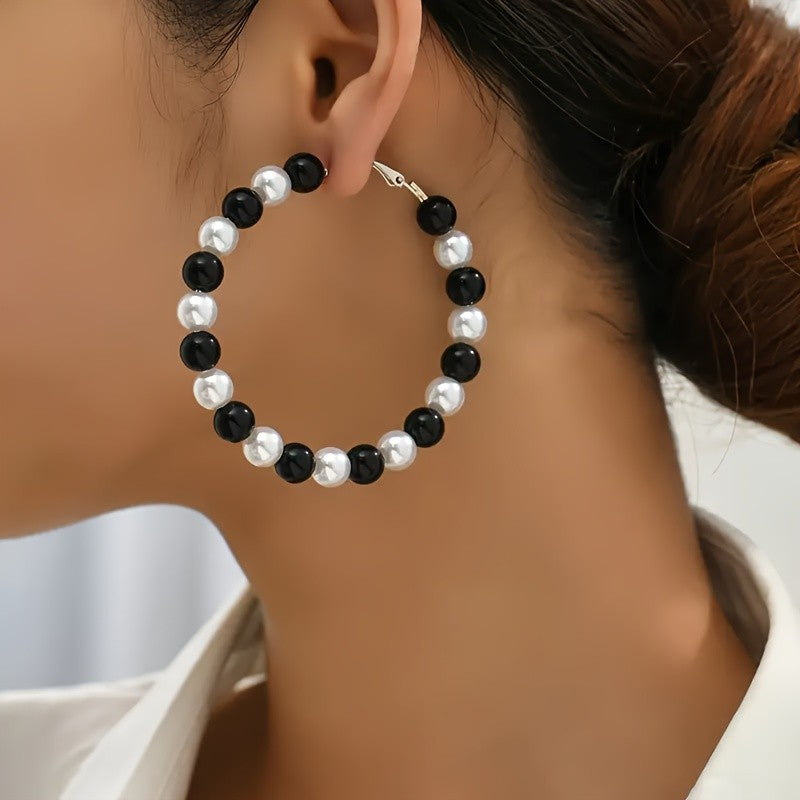 Black & White Bead Hoop Earrings