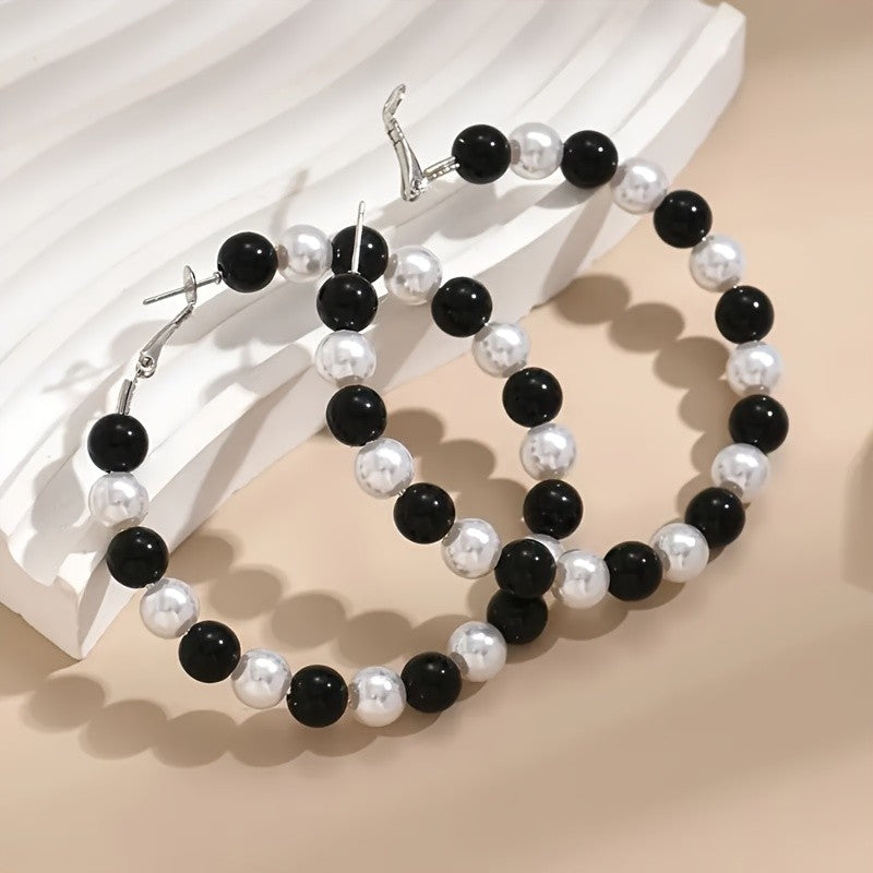Black & White Bead Hoop Earrings