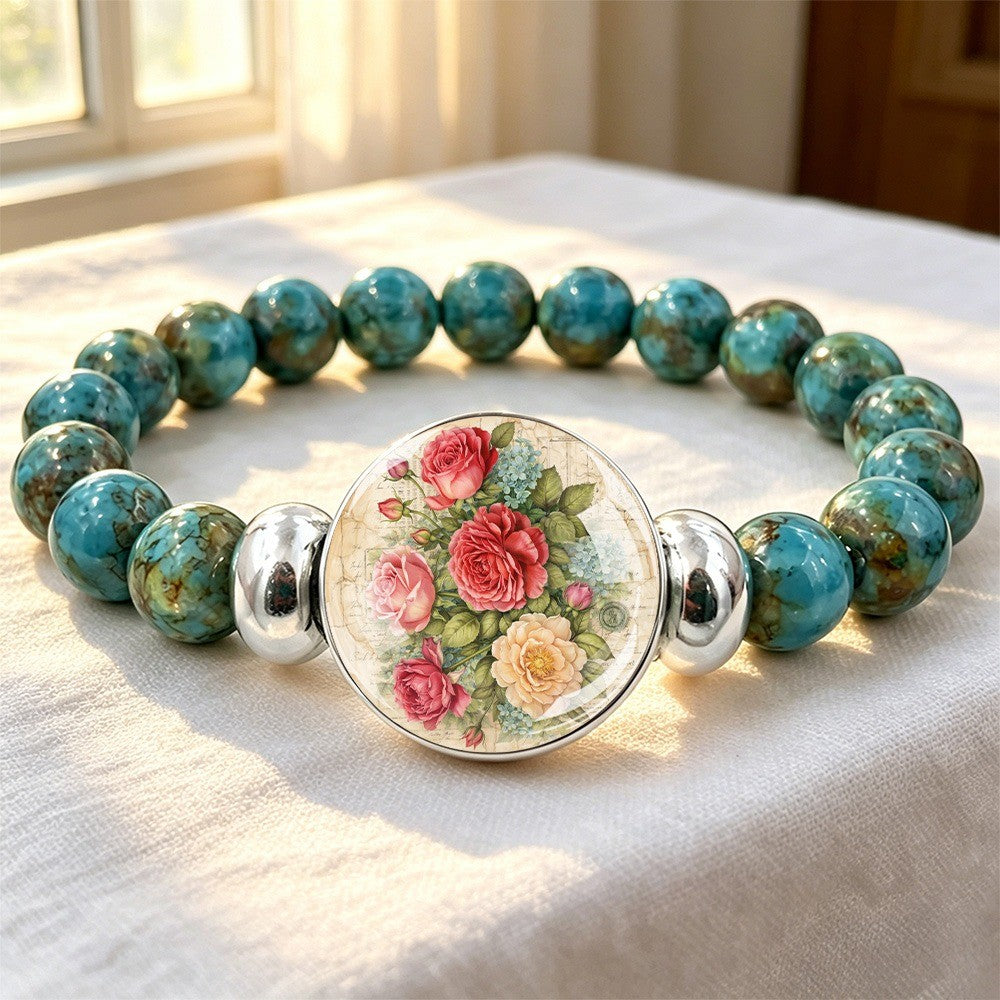 Vintage Rose Cabochon Turquoise Bracelet