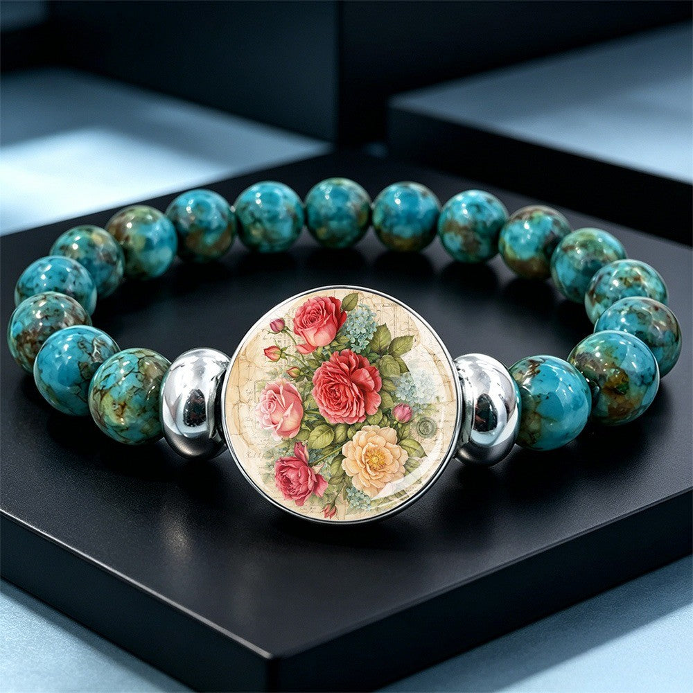 Vintage Rose Cabochon Turquoise Bracelet