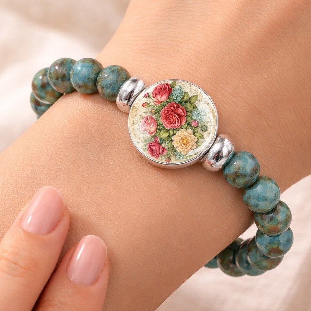 Vintage Rose Cabochon Turquoise Bracelet