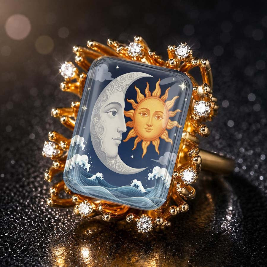 Sun Moon Wave Square Ring