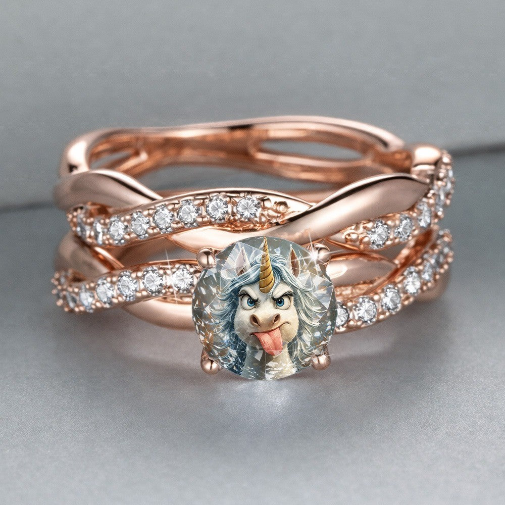 Playful Unicorn Glass Stone Ring