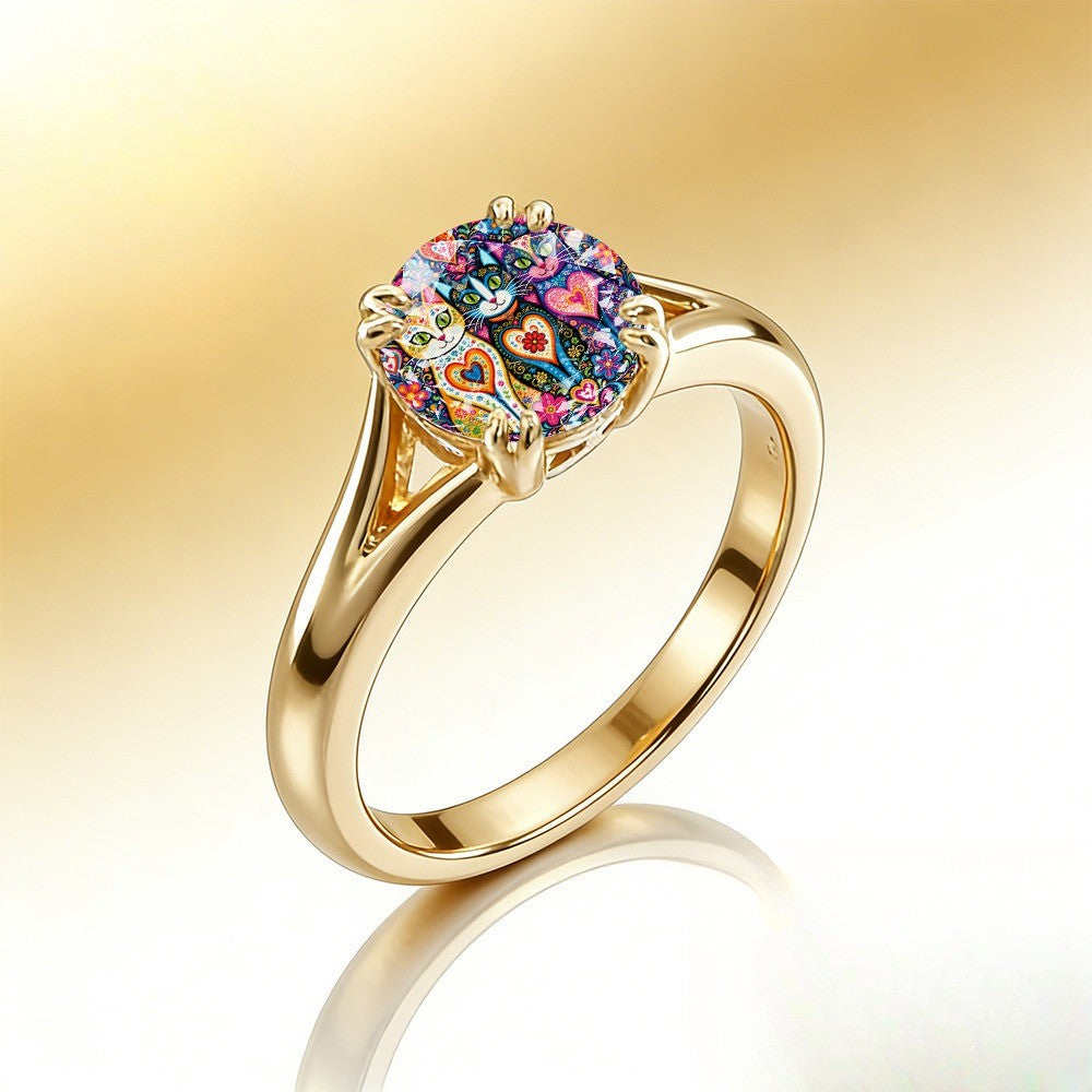 Colorful Three Cat Ring