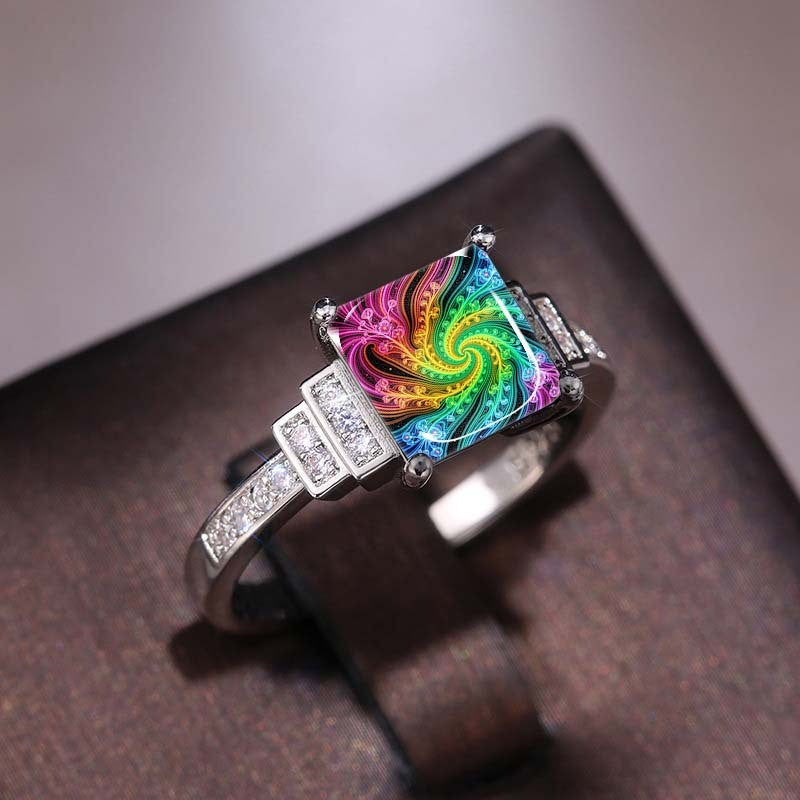 Rainbow Spiral Square Ring