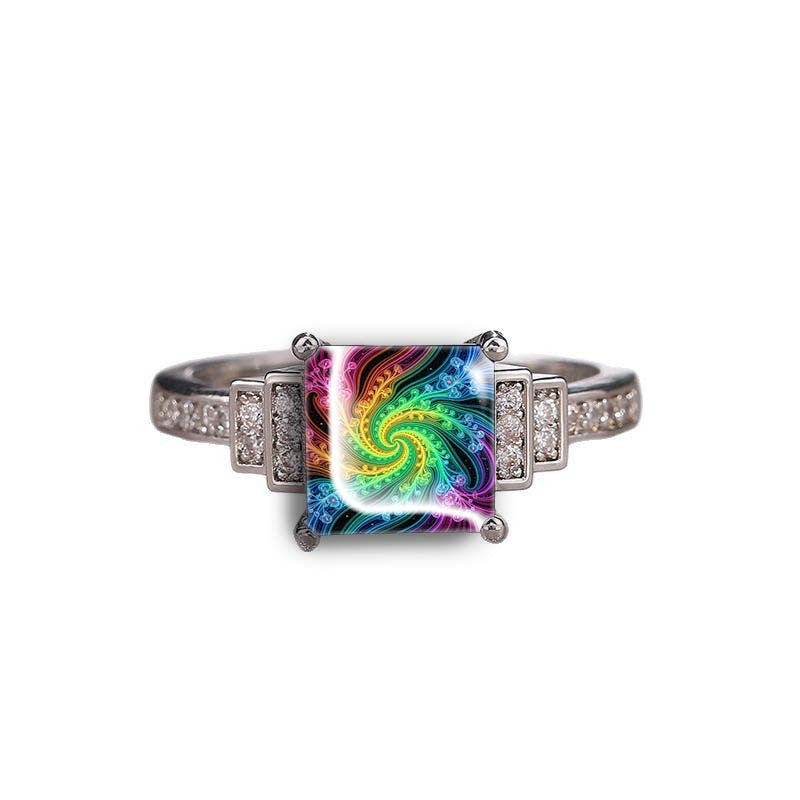 Rainbow Spiral Square Ring