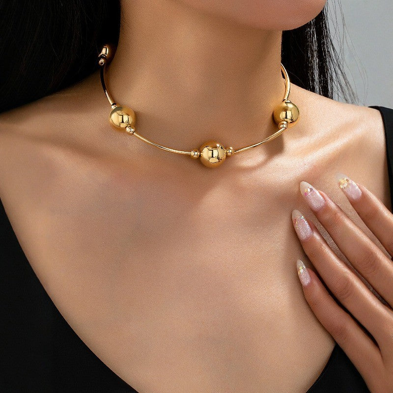 Gold-Tone Bead Collarbone Necklace