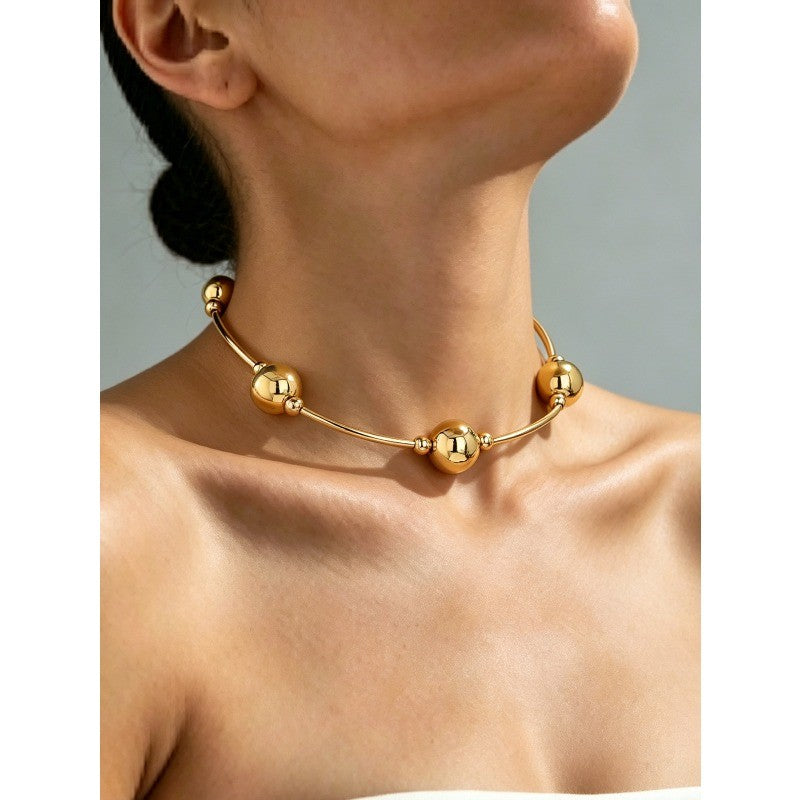 Gold-Tone Bead Collarbone Necklace
