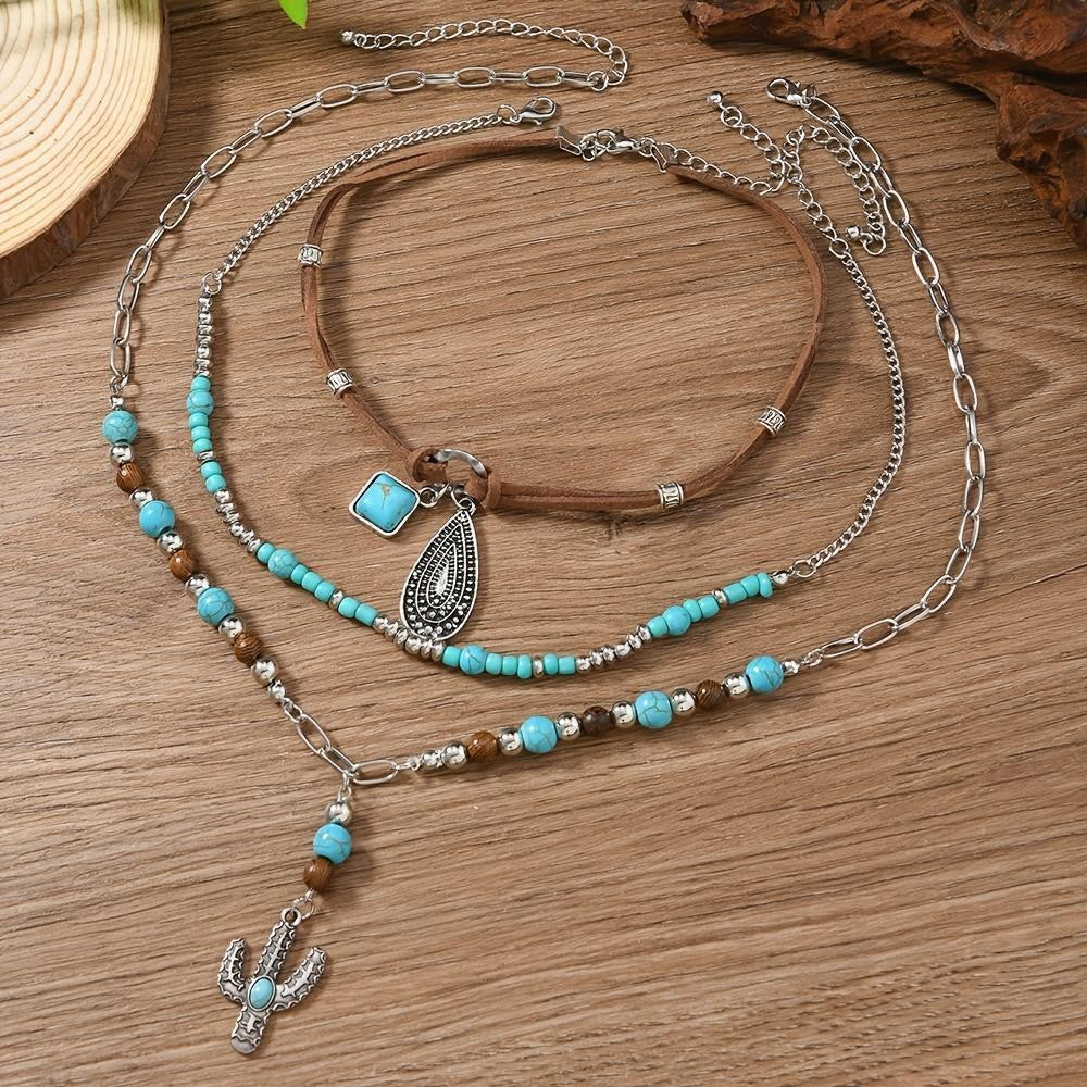 Turquoise Cactus Layered Necklace
