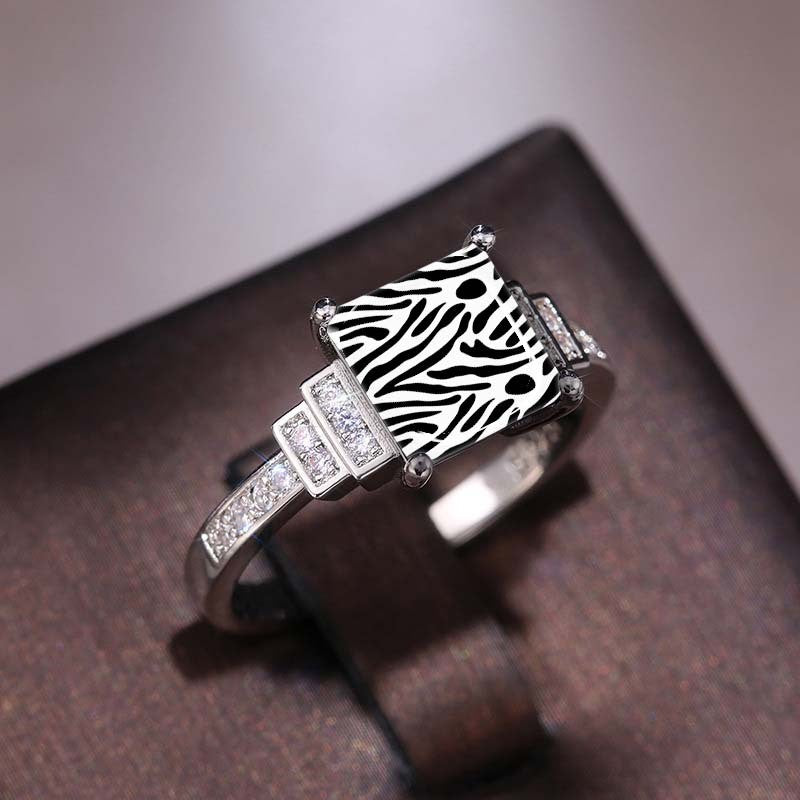 White Zebra Print Square Ring