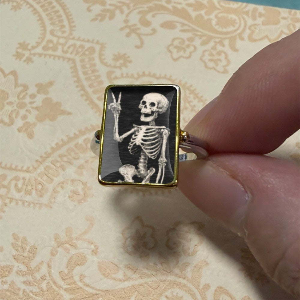 Skeleton Peace Sign Ring
