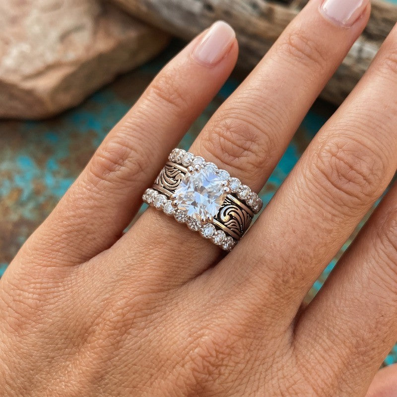 Square Crystal Carved Ring Set