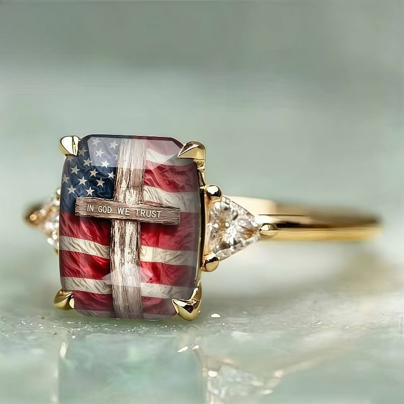 American Flag Cross Ring